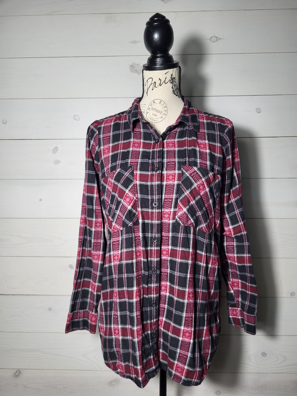 Y2K Mudd Plaid Button-Down Shirt Cotton Relaxed Fit.